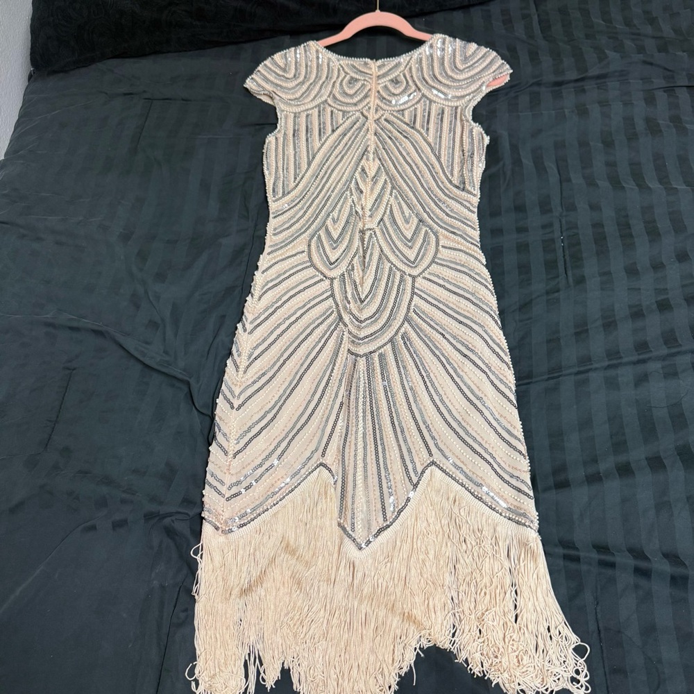 1920s Vintage-Inspired Beige Fringe Sequin Dress - Picture 5 of 8